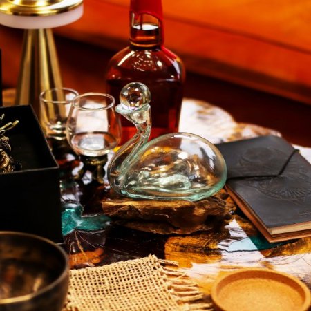 (image for) Molten Glass Duck Decanter on Wood with Stopper 19cm