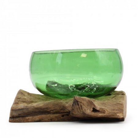 (image for) Recycled Beer Bottles - Wide Bowl on Wood