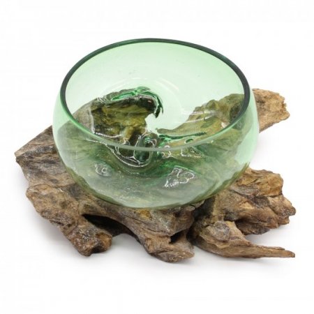 (image for) Recycled Beer Bottles - Lrg Wide Bowl on Wood