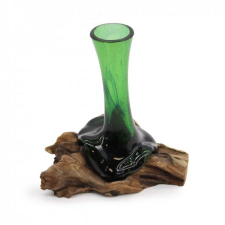 (image for) Recycled Beer Bottles - Flower Vase on Wood
