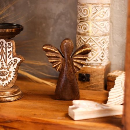 (image for) Medium Mango Wood Angel - Gold Decor
