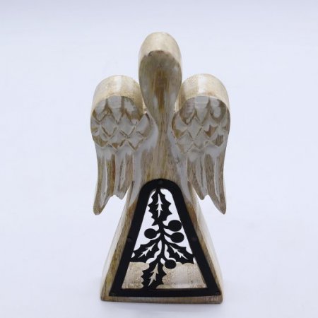 (image for) Mango Wood Angel - Whitewash with Iron Decor Cut Out