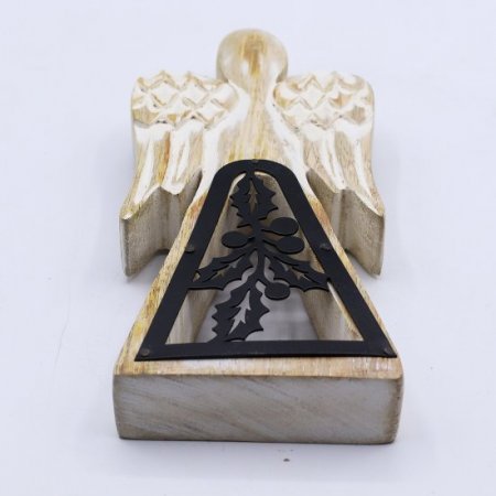 (image for) Mango Wood Angel - Whitewash with Iron Decor Cut Out