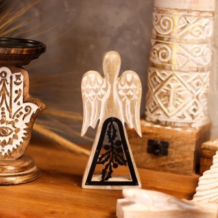 (image for) Mango Wood Angel - Whitewash with Iron Decor Cut Out