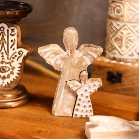 (image for) Mango Wood Angel in Angel - Whitewash