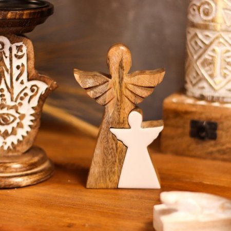 (image for) Mango Wood Angel in Angel - White Enamel