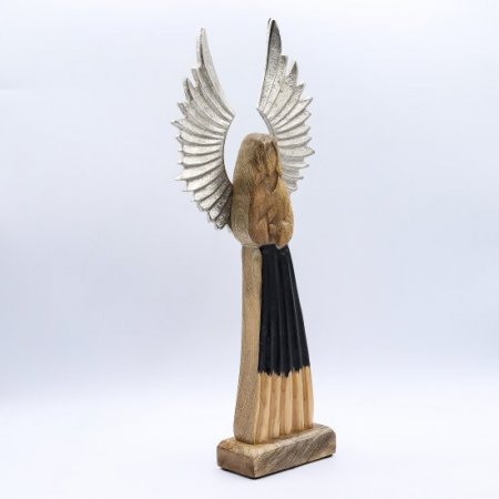 (image for) Large Mango Wood Gardian Angel Metal Wings & Enamel Detail