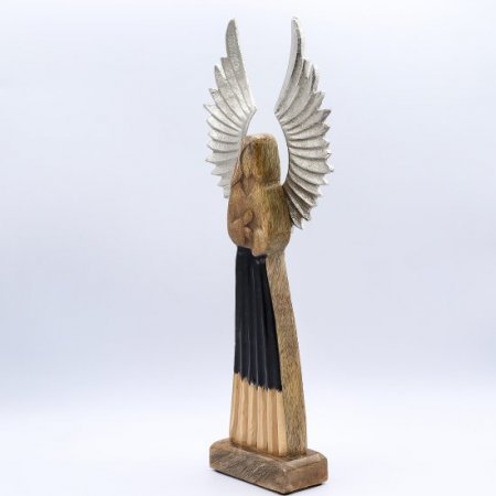 (image for) Large Mango Wood Gardian Angel Metal Wings & Enamel Detail