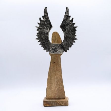 (image for) Large Mango Wood Gardian Angel Metal Wings & Enamel Detail