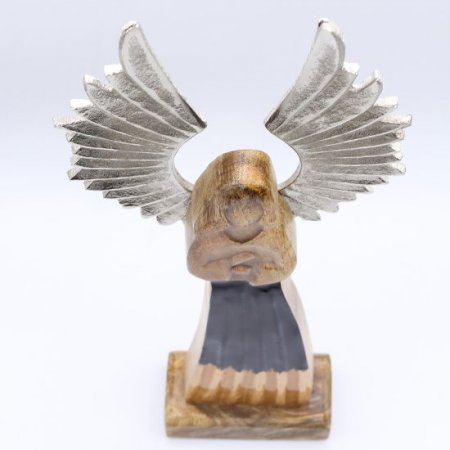 (image for) Large Mango Wood Gardian Angel Metal Wings & Enamel Detail