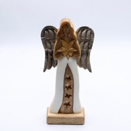 (image for) Large Mango Wood Star Angel Metal Wings & Enamel Detail