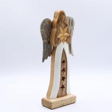 (image for) Large Mango Wood Star Angel Metal Wings & Enamel Detail