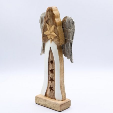 (image for) Large Mango Wood Star Angel Metal Wings & Enamel Detail