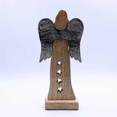 (image for) Large Mango Wood Star Angel Metal Wings & Enamel Detail