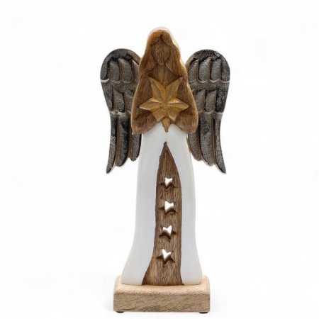 (image for) Large Mango Wood Star Angel Metal Wings & Enamel Detail