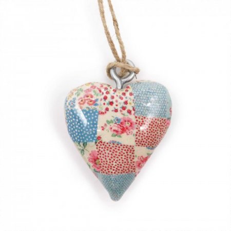 (image for) Small Decor Wood Heart - Cheque Blue & Red