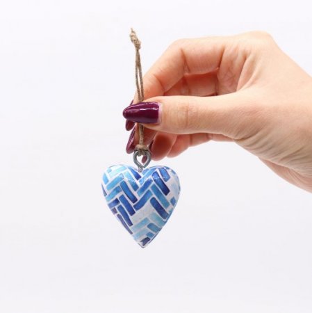 (image for) Small Decor Wood Heart - Blue Stripes