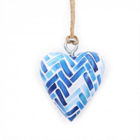 (image for) Small Decor Wood Heart - Blue Stripes