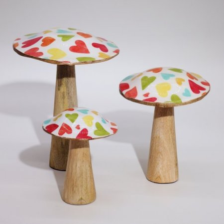 (image for) Small Wooden Mushroom - Pastel Hearts