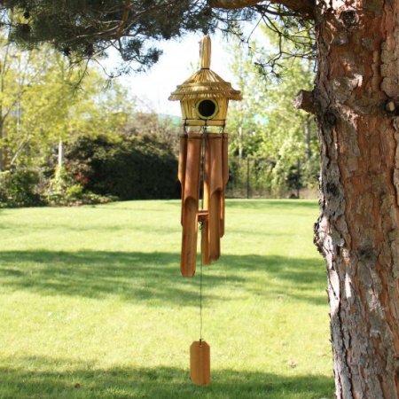 (image for) Round Seagrass Bird Box with Chimes 45x17cm