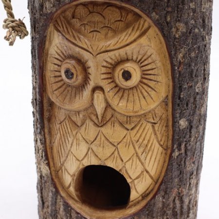 (image for) Tree Trunk Face - Bird House - Wise Owl