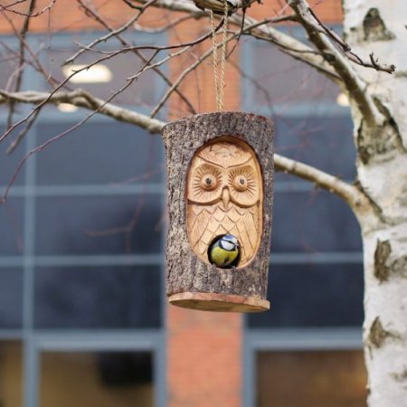 (image for) Tree Trunk Face - Bird House - Wise Owl
