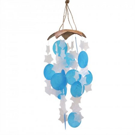 (image for) Coconut & Capiz Windchimes - Blue and White Stars - 30cm