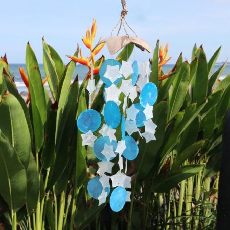 (image for) Coconut & Capiz Windchimes - Blue and White Stars - 30cm