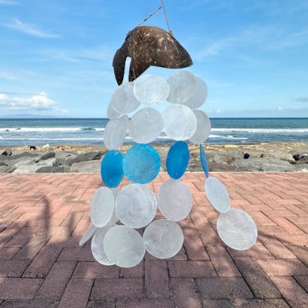 (image for) Coconut & Capiz Windchimes - Blue Dolphins - 30cm