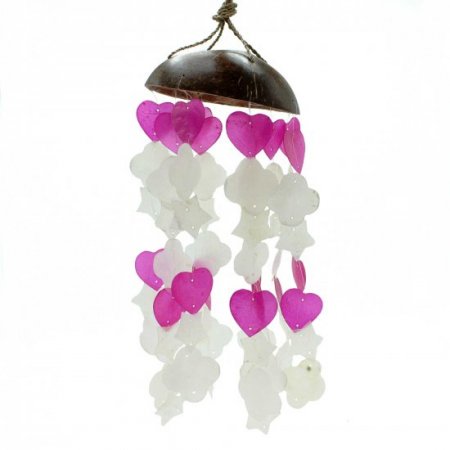 (image for) Coconut & Capiz Windchimes - Pink and White Mix Shapes - 35cm