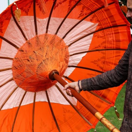 (image for) Bali Patio Parasol - Cotton - Orange Decor - 1.5m