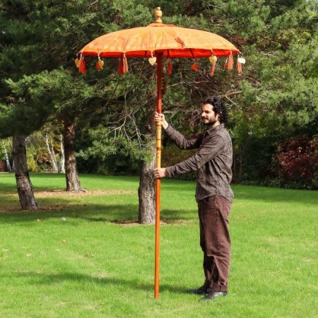 (image for) Bali Patio Parasol - Cotton - Orange Decor - 1.5m