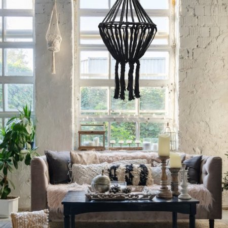 (image for) Macrame Large Drop Chandelier - Black