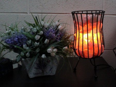 (image for) Tall Salt Rock Brazier, Pink Salt Chunks, Cable & Bulb