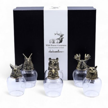 (image for) Gift Set of 6 Glasses (100ml) - Wild Forest Creatures - Antique Bronze