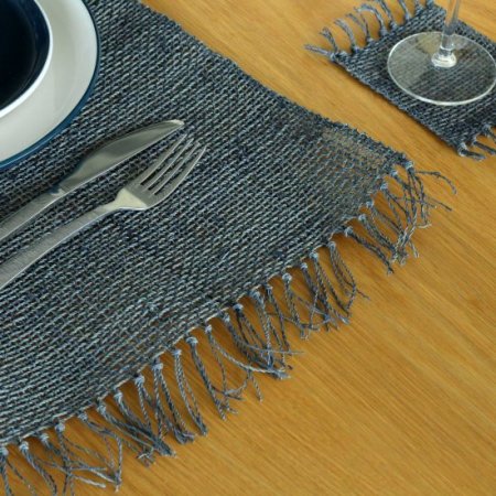 (image for) Seagrass Fringe Natural Placemat - Charcoal