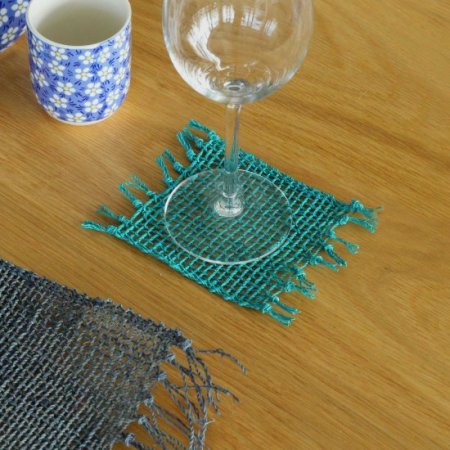 (image for) Set of 4 Seagrass Fringe Natural Coasters - Turquoise