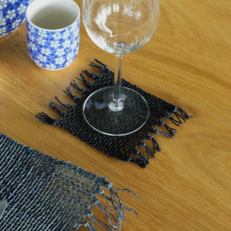 (image for) Set of 4 Seagrass Fringe Natural Coasters - Black