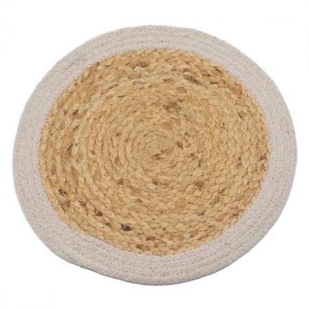 (image for) Natural Place Mat - Jute & Cotton 30cm - Ivory Border