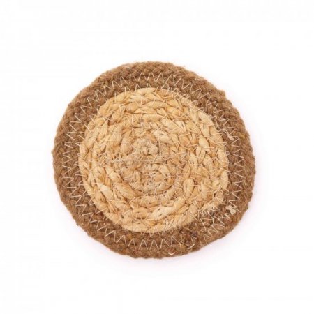 (image for) Natural Coaster - Jute & Cotton 10cm (set of 6) Mixed colours in basket