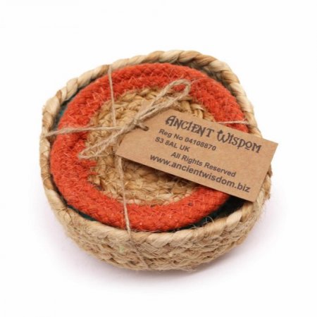 (image for) Natural Coaster - Jute & Cotton 10cm (set of 6) Mixed colours in basket