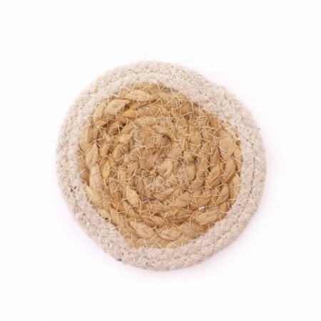 (image for) Natural Coaster - Jute & Cotton 10cm (set of 6) Mixed colours in basket