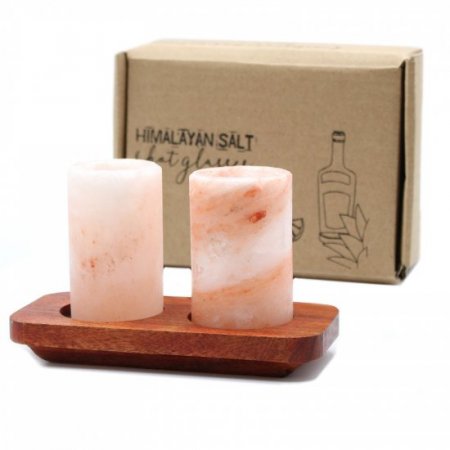 (image for) Set of 2 Himalayan Salt Shot Glasses & Wood Serving Stand