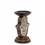(image for) Mango Wood Candle Stand - Hamsa - Small