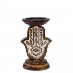 (image for) Mango Wood Candle Stand - Hamsa - Small