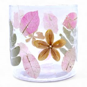 Natural Floral Glass - Straight Candle Holder - Primavera - (8x8cm)