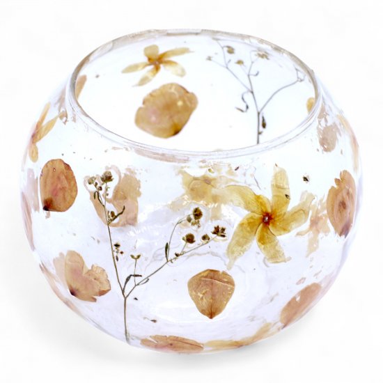 (image for) Natural Floral Glass - Large Bowl Candle Holder - Rosa - (12x13cm)