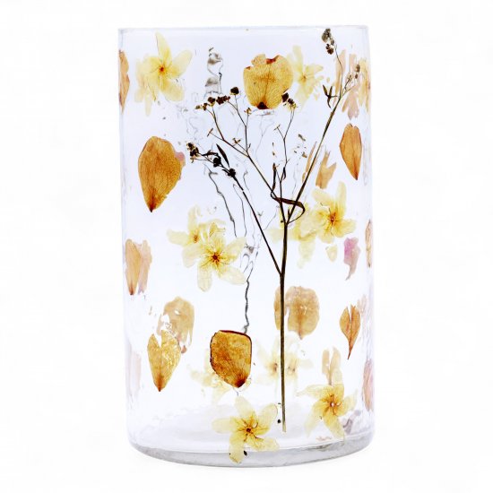 (image for) Natural Floral Glass - Tall Vase Candle Holder - Rose - (19x11cm)