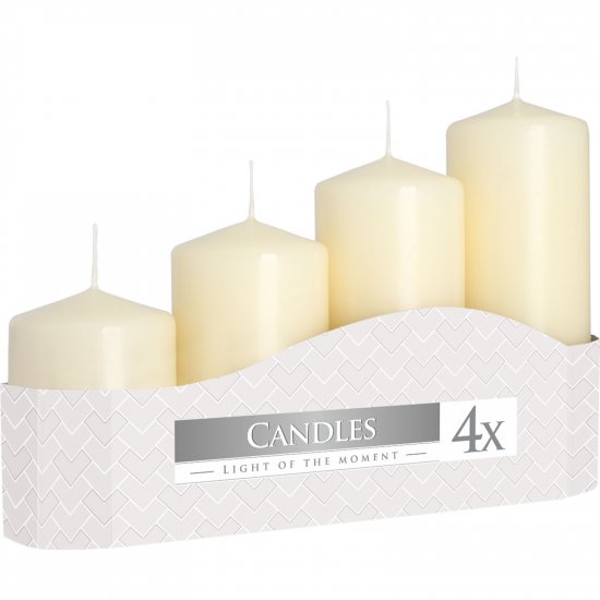 (image for) Set of 4 Pillar Candles 50mm (11/16/22/33H) - Ivory
