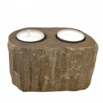 (image for) Petrified Wood Candle Holder - Double